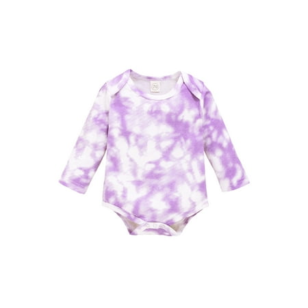 

Xingqing Autunb Baby Girl Cotton Round Neck Long Sleeve Tie-Dye Print Romper