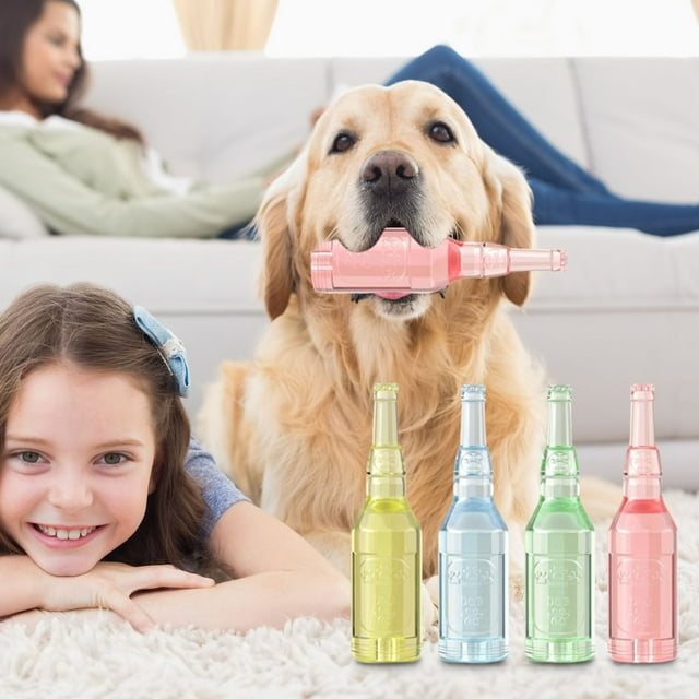 Dog Toy Bottle with Squeaker and Tennis Ball Inside | Interactive Chew Toy for Dogs | Soft Rubber Floating Water Toy for Fetch Games | 4 Color Options