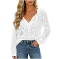 thumbnail image 5 of GERsome Long Sleeve Lace Shirts for Women Ruffled V-Neck Trendy Eyelet Tops for Summer Casual White XL, 5 of 6