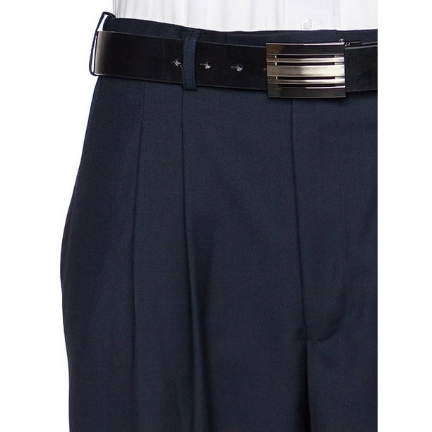 Giovanni Uomo Mens Pleated Front Adjustable Waist Dress Pants Navy 32W