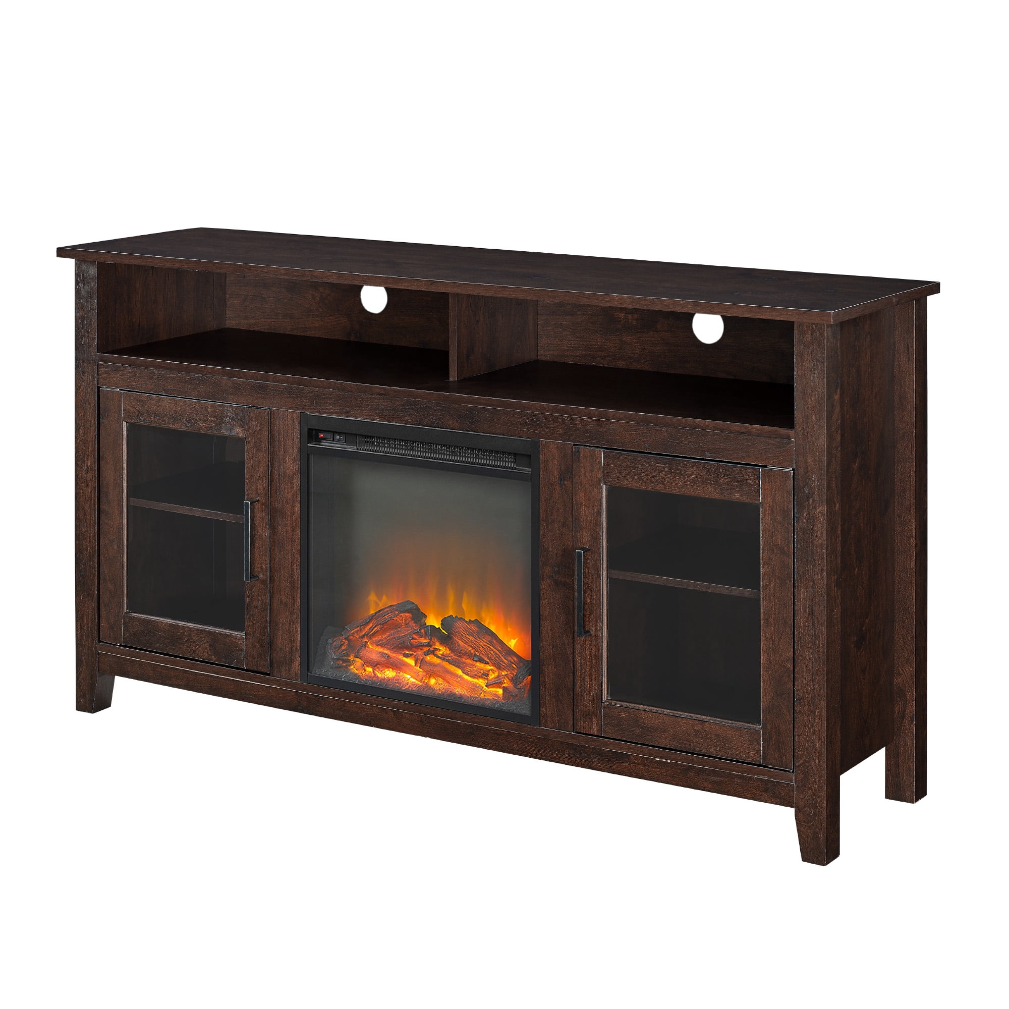 Woven Paths Highboy 2 Door Electric Fireplace TV Stand for TVs up to 65", Brown