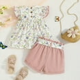 thumbnail image 4 of Gerichy Girls Summer Outfits, Toddlers Girl Clothes Ribbed Romper Floral Shorts Headband 3Pcs Outfits Set, 4 of 4