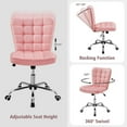thumbnail image 4 of OWNEN ModernTufted Armless Desk Office Chair Faux Leather Upholstered Computer Chair with Adjustable Seat Height and Rolling Wheels for Home/Office, Pink, 4 of 9