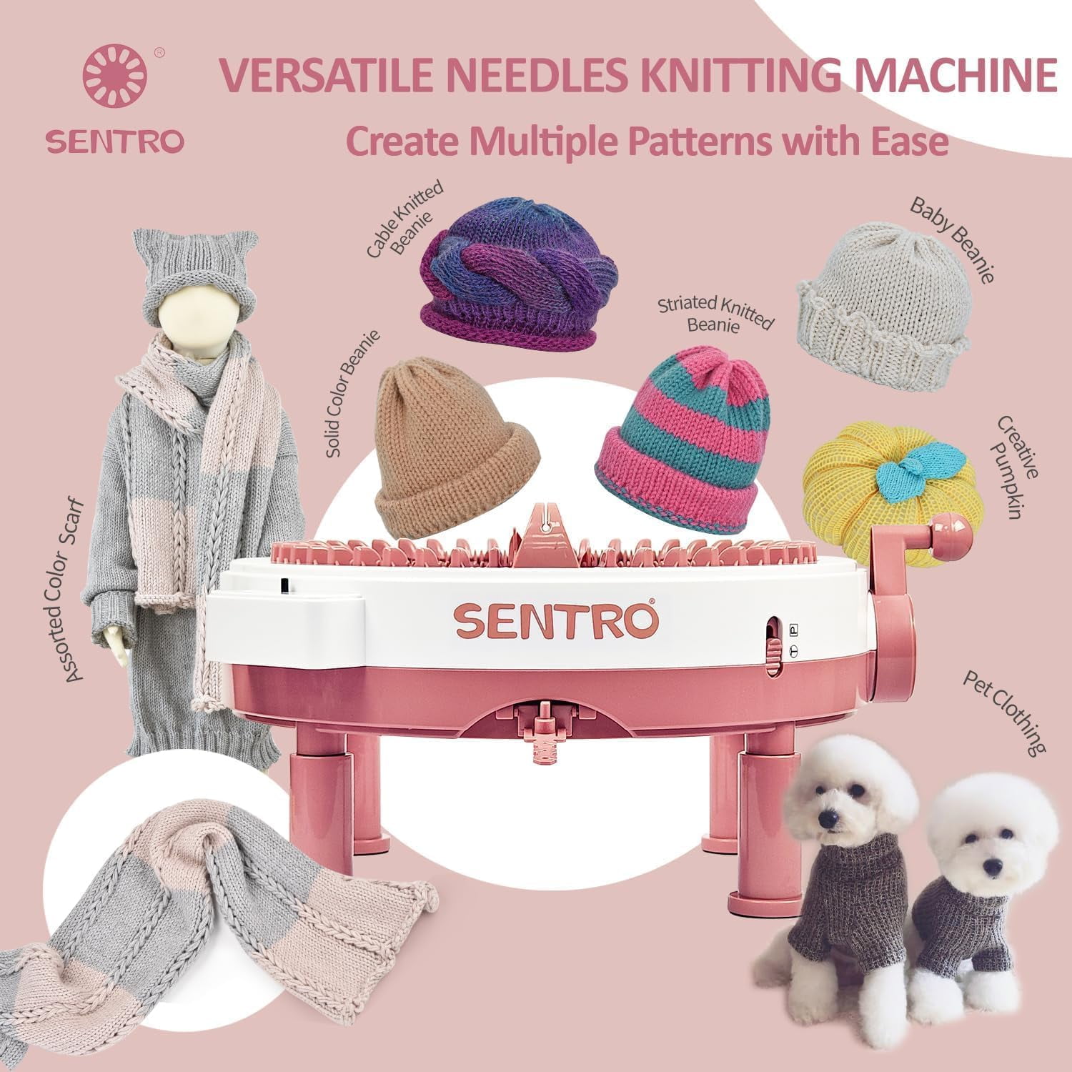 48-Needle Knitting Machine with Table Clamp & Electric Adapter for SENTRO , Smart Weaving Loom for DIY Scarves, Hats, Socks, Beginner & Pro Craft Kit