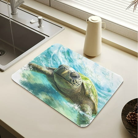 

Wobogo Great Turtle Dish Drying Mats Diatomaceous Earth Super Absorbent Non-slip Rubber Sole 23.6×19.7in