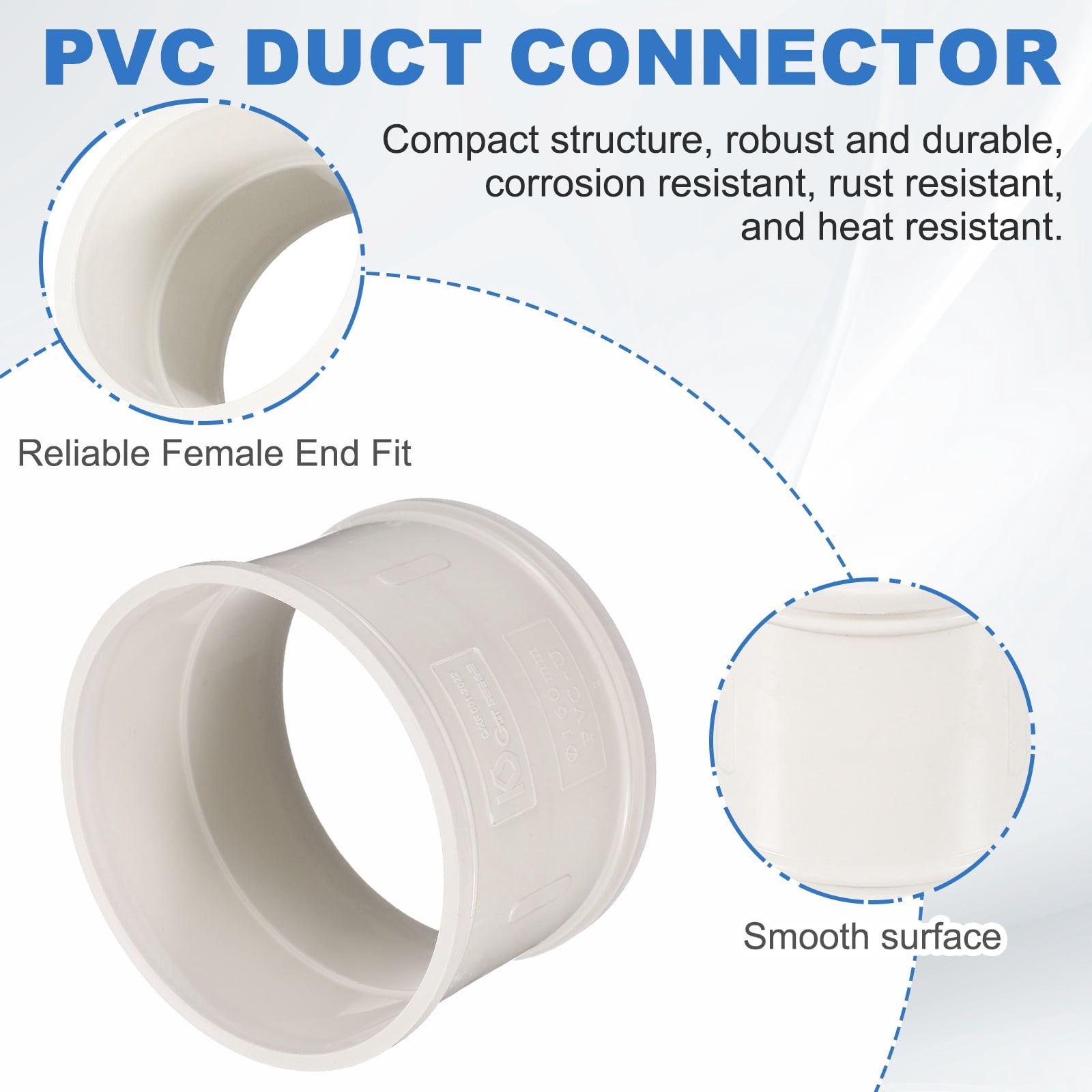 Uxcell Plastic Duct Coupler (6" / 160mm ID, White) - Straight Inline Plastic Round Pipe Connector Coupling Adapter Fitting, Fits Air Ventilation Exhaust Drain Waste Vent DWV Systems