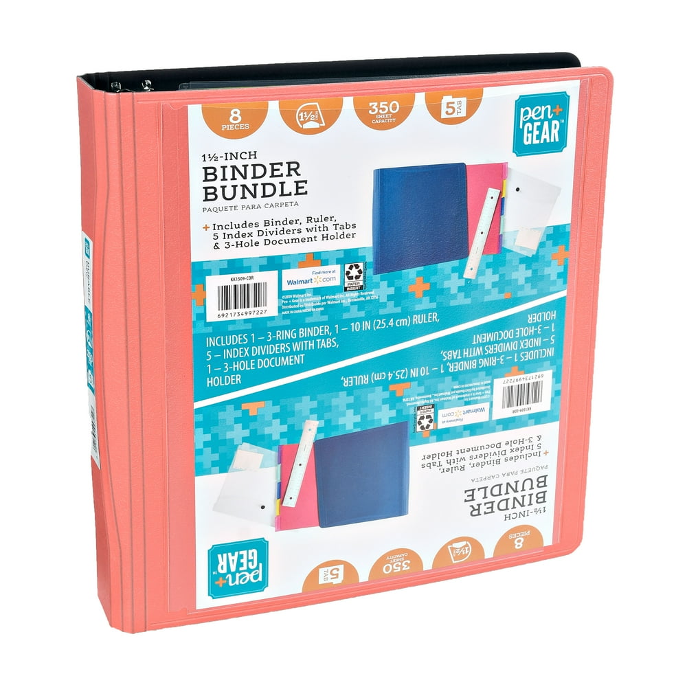 Pen + Gear 3Ring Binder Bundle, 1.5” Coral Bell, DRing