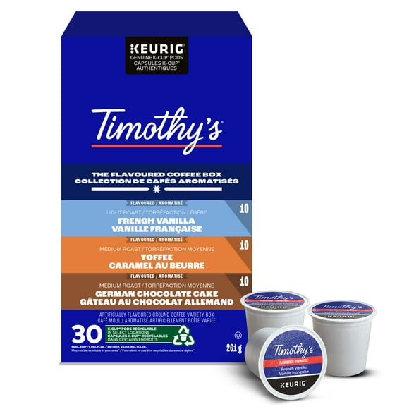 Timothy’s Flavoured Coffee Box, Light to Medium Roast, K-Cup Coffee Pods, 30 Count
