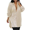 thumbnail image 2 of Lolmot Women's Plus Size Shirts Dresses Fashion Sequins Long Sleeved Solid Make Dress Party Dress Formal Dresses Buttons V-Neck Cocktail Glitter Wedding Evening Clubwear Shirts, 2 of 5