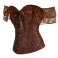 thumbnail image 2 of qolati Women Floral Lace Corset Top Medieval Gothic Off Shoulder Corset Bustier Boned Overbust Corset Bodyshaper Tank Tops Coffee L, 2 of 8