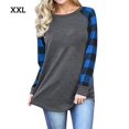 thumbnail image 1 of Camiseta de mujer, cuello redondo, manga larga, empalme, cuadros, parte superior informal, cuadros azules, XXL Kearding AP000777-20, 1 of 7