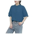 thumbnail image 2 of Fznquz Womens Casual Tops Button Down Elbow Sleeve Shirts Plain Dressy Blue Summer Blouses for Women 2025, 2 of 5