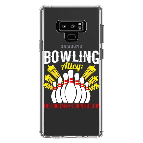 DistinctInk Clear Shockproof Hybrid Case for Samsung Galaxy Note 9 - TPU Bumper Acrylic Back Tempered Glass Screen Protector - Bowling Alley The Poor Man's Country Club