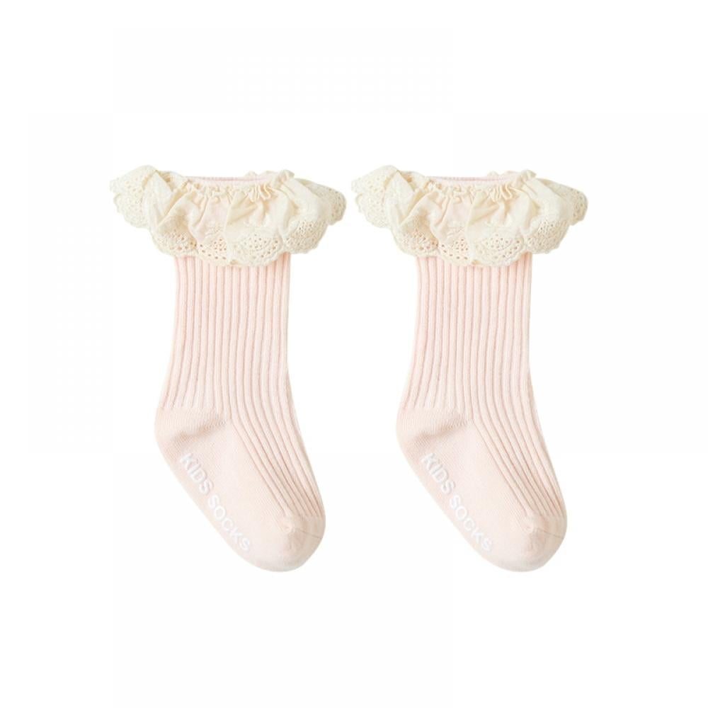 3 Pack White Frilly Socks 3 Pairs Baby Girl Lace Top Cotton Socks for Newborn Christening Wedding 0-12 Months 