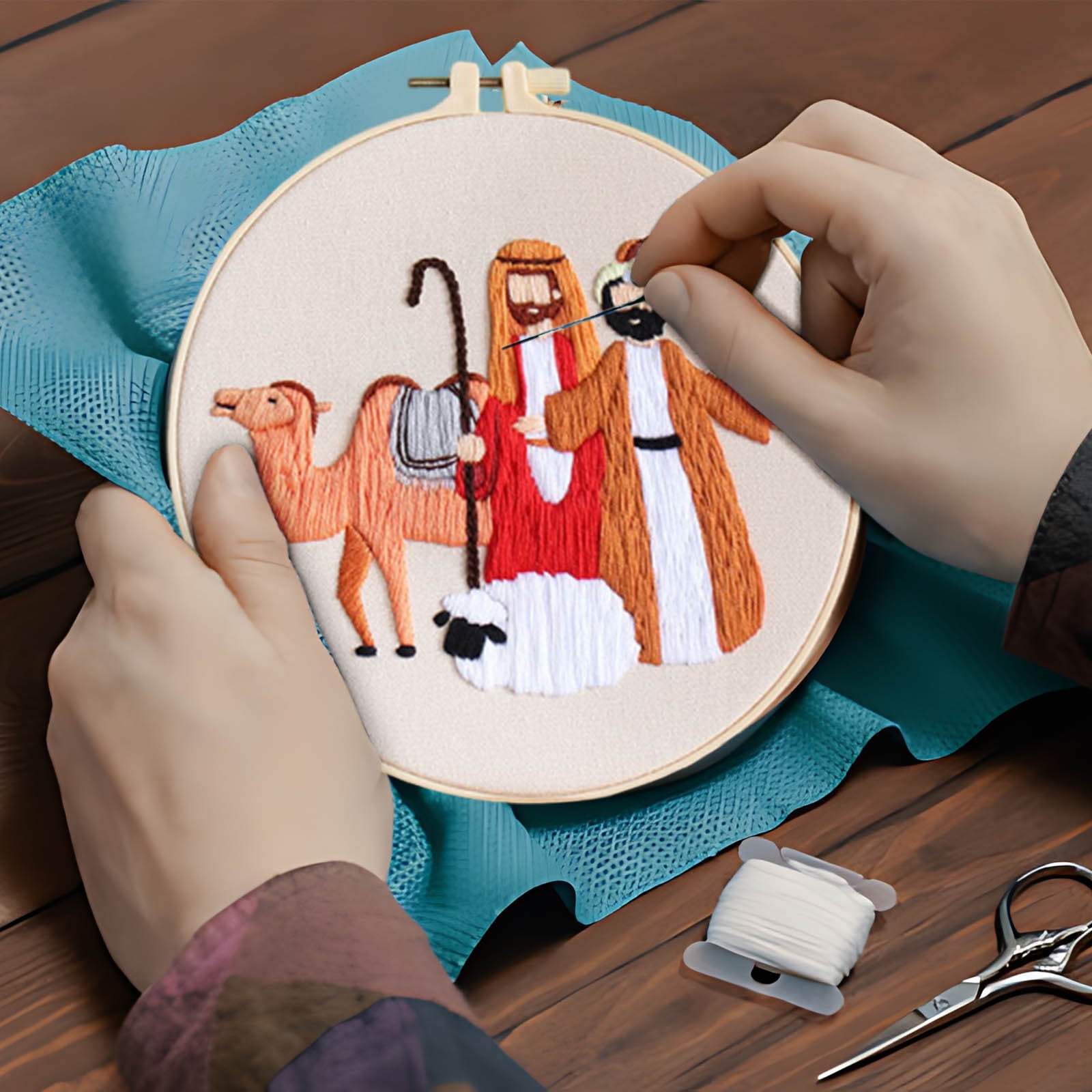 Embroidery Kits for Adults, Nativity Cross Stitch Kits, with Embroidery Hoop, Religious Embroidery Kit, Handmade Fabric Needlepoint Kits, for Christmas Holiday Xmas Easter Decor