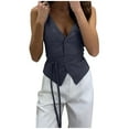 thumbnail image 3 of Hvot&aat Women's Sexy Deep V Neck Vest Elegant Tie Waist Sleeveless Blazers Business Casual Button Up Work Office Suit Tops, 3 of 7