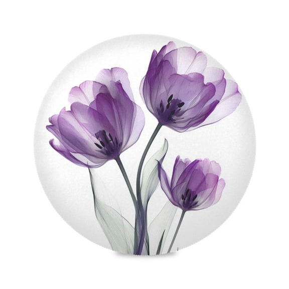 Wobogo Purple Tulips Round Placemats Set of 1 Heat Resistant Washable Kitchen Table Decorations 15.4in