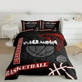 thumbnail image 2 of Feelyou Cartoon Basketball Print Queen Comforter Set, Black Stripes Abstract Bedding Sets, Ball Sport Game Reversible Bedding Comforter Set, Lightweight Room Decor, 3pcs, 2 of 8