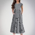 thumbnail image 2 of NaWent Girls Maxi Dress Short Sleeve Casual Long Floral Print Dresses with Pockets 6-12 Years Gray 8 Years, 2 of 7