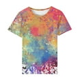thumbnail image 4 of Women's Tops Dressy Casual Vintage Tie Dye Ombre Short Sleeve Tunic Tops Loose Fit Flowy Round Neck Blouse Summer Clothes for Teen Girls Fashion 2024 Comfy Casual Shirts Multicolor T Shirts S, 4 of 6