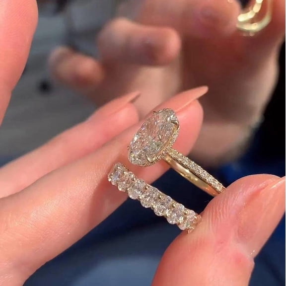 4Ct Oval Cut Lab Created Diamond Bridal Engagement Ring In 14K Yellow Gold Plated