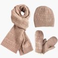 thumbnail image 1 of Conjunto de bufanda, gorro y guantes: gorro de punto con pompón de piel sintética, acogedor trío invernal, 1 of 4