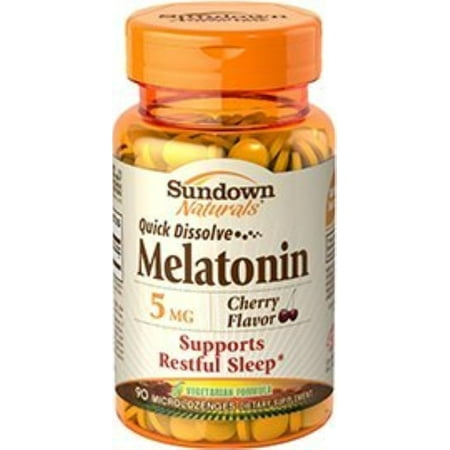 Sundown Naturals Quick Dissolve Melatonin 5 mg Microlozenges Cherry Flavor 90 Each (Pack of 2)
