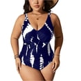 thumbnail image 2 of JoveMarine Women's Plus Size Floral One-Piece Swimsuit V-Neck Monokini with Ruffled Skirt & Back Cutout for Vacation Resort and Summer Beach Holiday Navy 4XL, 2 of 5