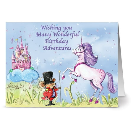 Unicorn Birthday Card - 24 Note Cards - Birthday Mouse and Unicorn - Blank Cards - Plum Purple Envelopes Included