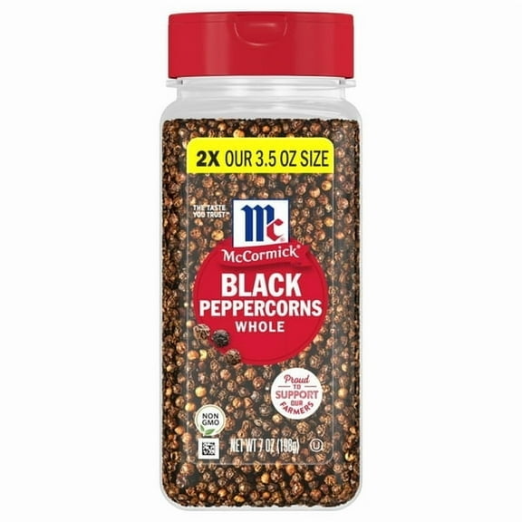 McCormick Pepper Black Whole, 7 oz Bottle