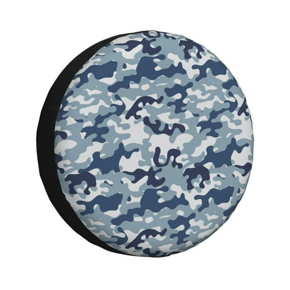 DouZhe Waterproof Spare Tire Cover, Geometric Blue Camouflage Prints Adjustable Wheel Covers Fit for Jeep Trailer RV SUV Car, 16 inch