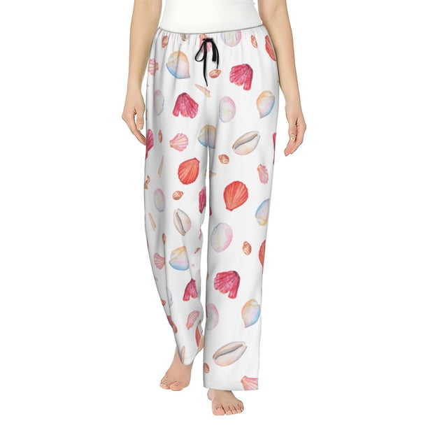 Fotbe Red coral and scallop seashell Pantalones de Pijama para Mujer, Pantalones de Dormir, Pantalones Pj con Cordón y Bolsillos-X-Large