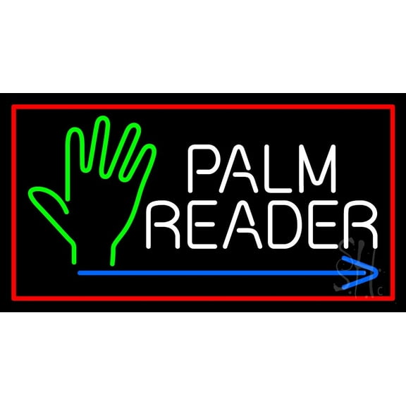 Palm Reader Arrow Red Border LED Neon Sign 20" Tall x 37" Wide - inches Black Square Cut Acrylic Backing, with Dimmer - Bright and Premium built indoor LED Neon Sign for Storefront.