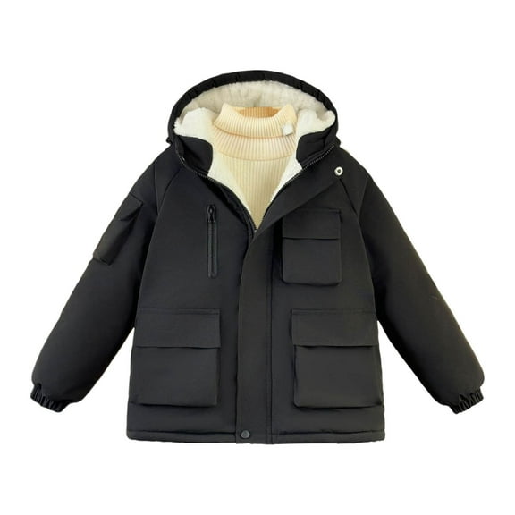 SonxaHe Little Boy' Winter Coat Fleece Lined Hooded Thermal Jacket Warm Thickened Windproof Parka Outerwear Black,Sized 5-6