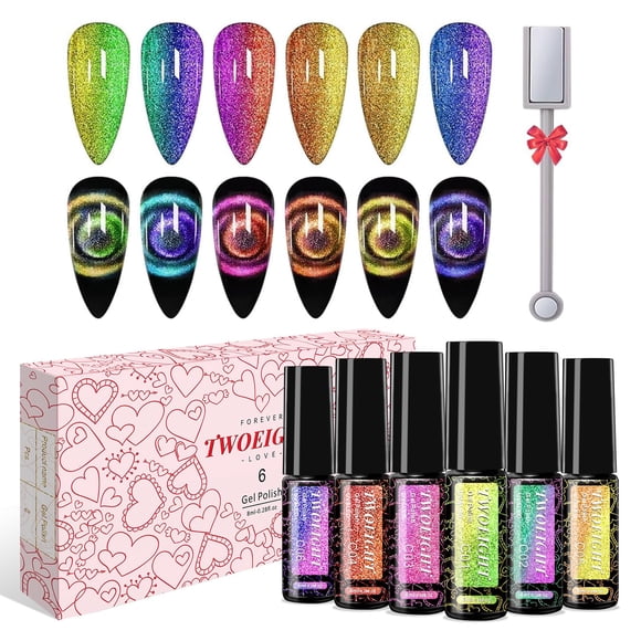 Esmalte de uñas TWOEIGHT 9D Cat Eye Gel con 1 imán, 8 ml, juego de 6