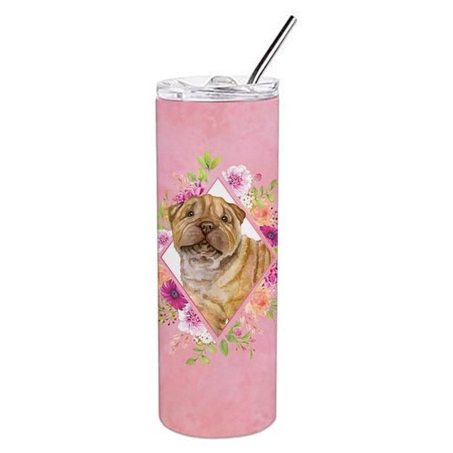 Caroline's Treasures CK4181TBL20 Gobelet Mince en Acier Inoxydable à Double Paroi Fleurs Roses Shar Pei 20 oz