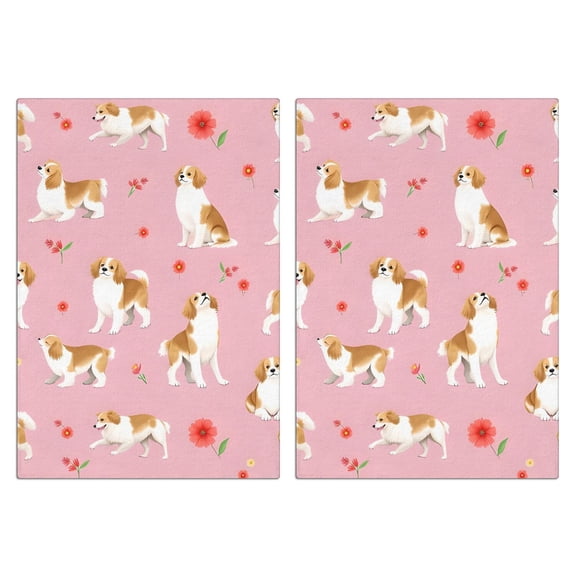 2 Pcs Funny Kitchen Towels,Cavalier King Charles Spaniels and Flowers Microfiber Dish Towels,Kitchen Tea Towels,Kitchen Towel Set (18" X 26")