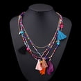 thumbnail image 3 of Women's Beaded Feather Tassels Alloy Pendant Multilayer Long Necklace, 3 of 3