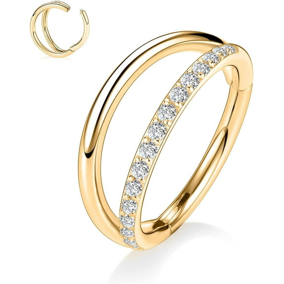 316L Surgical Steel Nose Hoop Septum Conch Piercing Jewelry Cartilage Daith Helix Tragus Rook Lobe Earring Triple/Double Nose Lip Ring 20G 18G 16G Gold,double stack,one row cz 16G 10mm