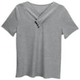 thumbnail image 3 of Big Kid Girls Casual Short Sleeve V Neck T Shirt Pure Color Ruffled Button Top For Everyday Wear School Outdoor Spring Summer Girls Christmas Long Sleeve Tops Teenage Girl Tops 11-12 Years Gray, 3 of 6