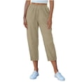 thumbnail image 2 of ClodeEU Women's Elastic Waist Linen Blend Capri Pants,Loose Fit Cropped Trousers with Pockets for Summer Khaki,Women's Plus XXL, 2 of 8