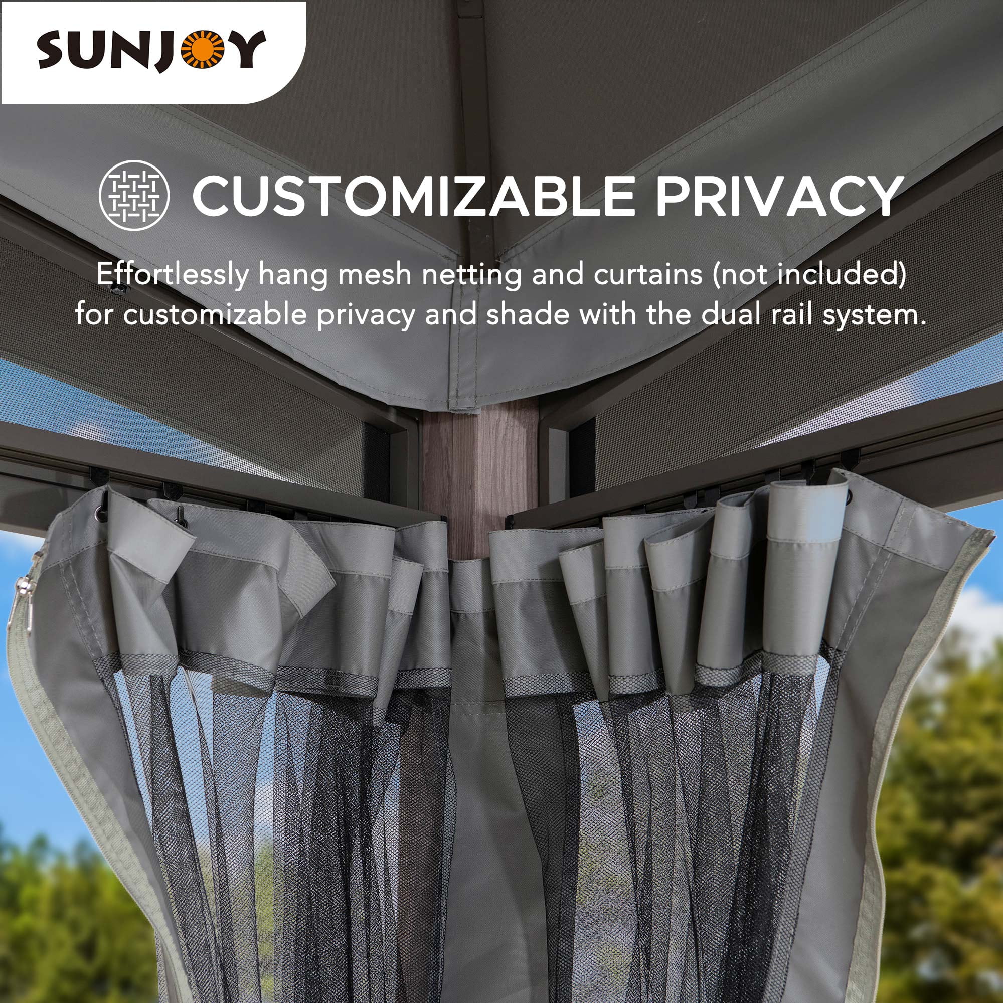 Sunjoy 12 x 12 ft. Outdoor Backyard Steel Frame Soft Top Gazebo with Mosquito Netting ,2-Tier Canopy Roof, Ceiling Hook