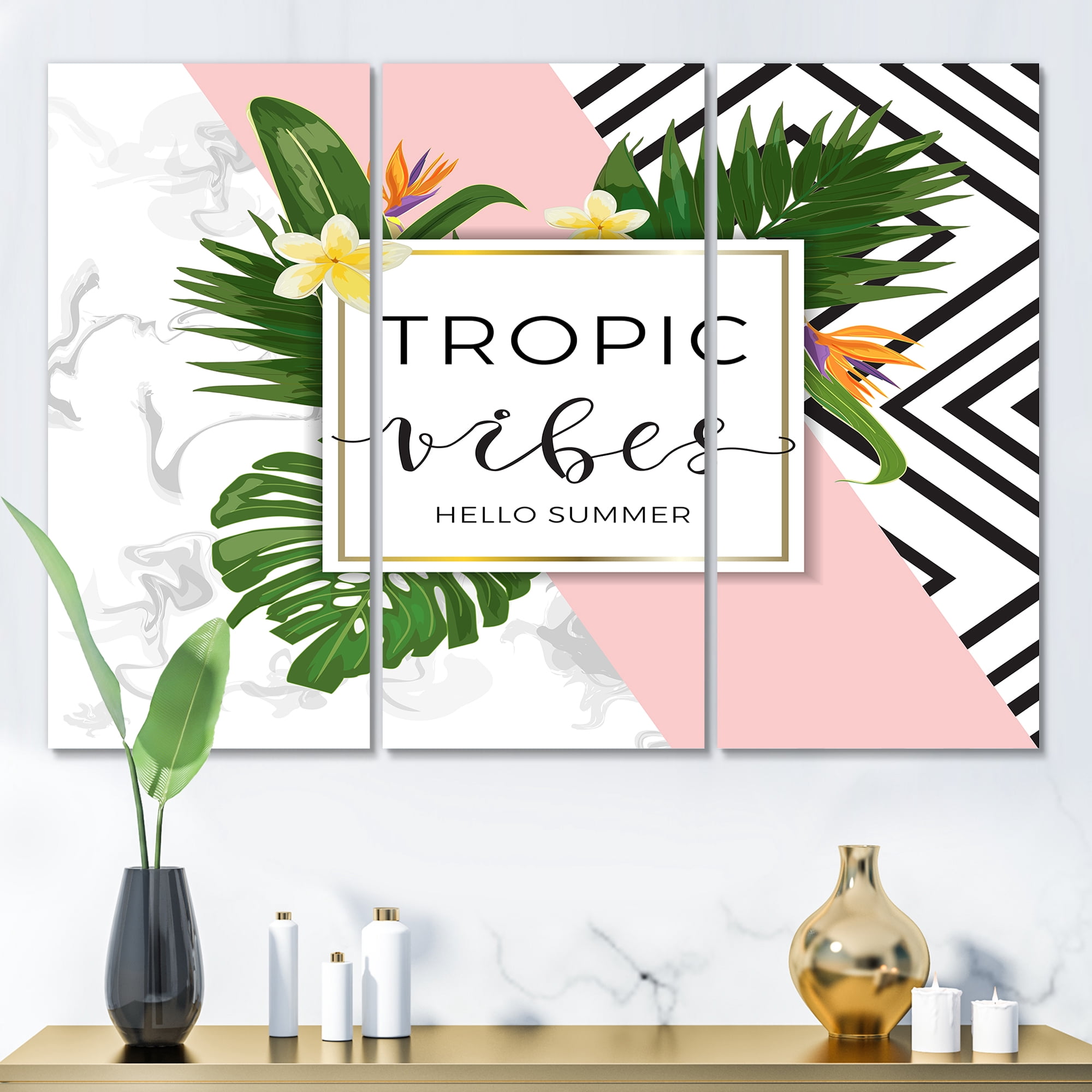 Designart ' Geometrics Tropic VIbes On Triangular ' Nautical & Coastal Canvas Wall Art Print