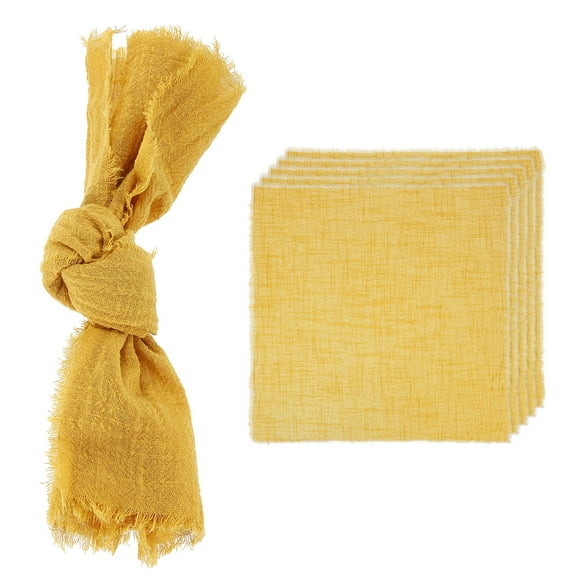 Uxcell 6 Pack Handmade Cloth Napkins, 16.5x16.5 Inch Cotton Napkins with Fringe Square Rustic Table Napkin for Wedding Party Dinner Table Decor Bridal Shower, Yellow
