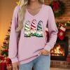 thumbnail image 2 of asdoklhq Crewneck Sweatshirt Women's Fashionable and Casual Loose Christmas V-neck Long Sleeved T-shirt Top Pink 2X, 2 of 7