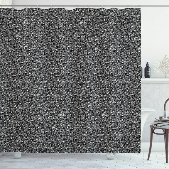 Minimalist Shower Curtain, Monochromatic Curvy Wavy Swirly Stripes Geometric Avant Garde Print, Fabric Bathroom Set with Hooks, 69W X 84L Inches Extra Long, Charcoal Grey and White, by Ambesonne
