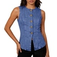 thumbnail image 7 of Women's Denim Vest Causal Crewneck Button Front Waistcoat Summer Slimming Vests for Women, 7 of 7