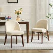 Zesthouse Wooden Dining Chairs Set of 2, Upholstered Linen Fabric Dining Room Chairs, Mid Century Modern Kitchen Chair with Curved Backrest, Walnut Tone Wood Legs, Beige