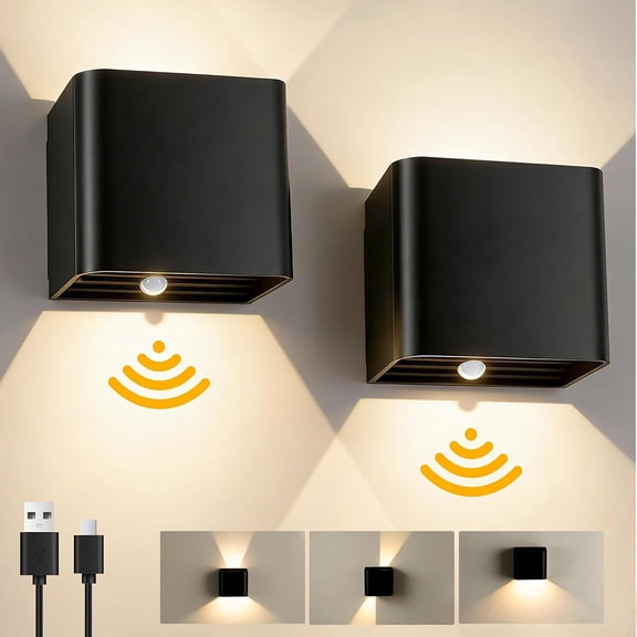 Jercoda 2pcs Motion Sensor Wall Lights, 3600mAh Rechargeable Night Lamps, Wireless Wall Lights for Bedroom Cabinet Hallway