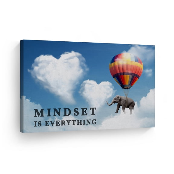 Smile Art Design Mindset is Everything Quote Elephant with Balloon Blue Sky Motivational Canvas Wall Art Inspirational Wall Art Entrepreneur Quote Print Office Decor Artwork Gift Ready to Hang 8x12